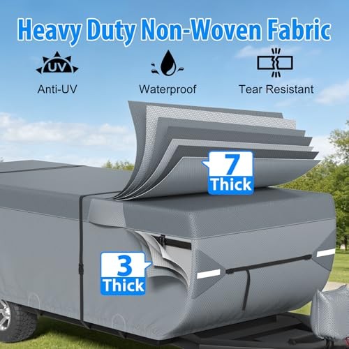 Pop Up Camper Cover 10-12ft, 7 Layers Top Extra-Thick Pop Up Trailer Cover,
