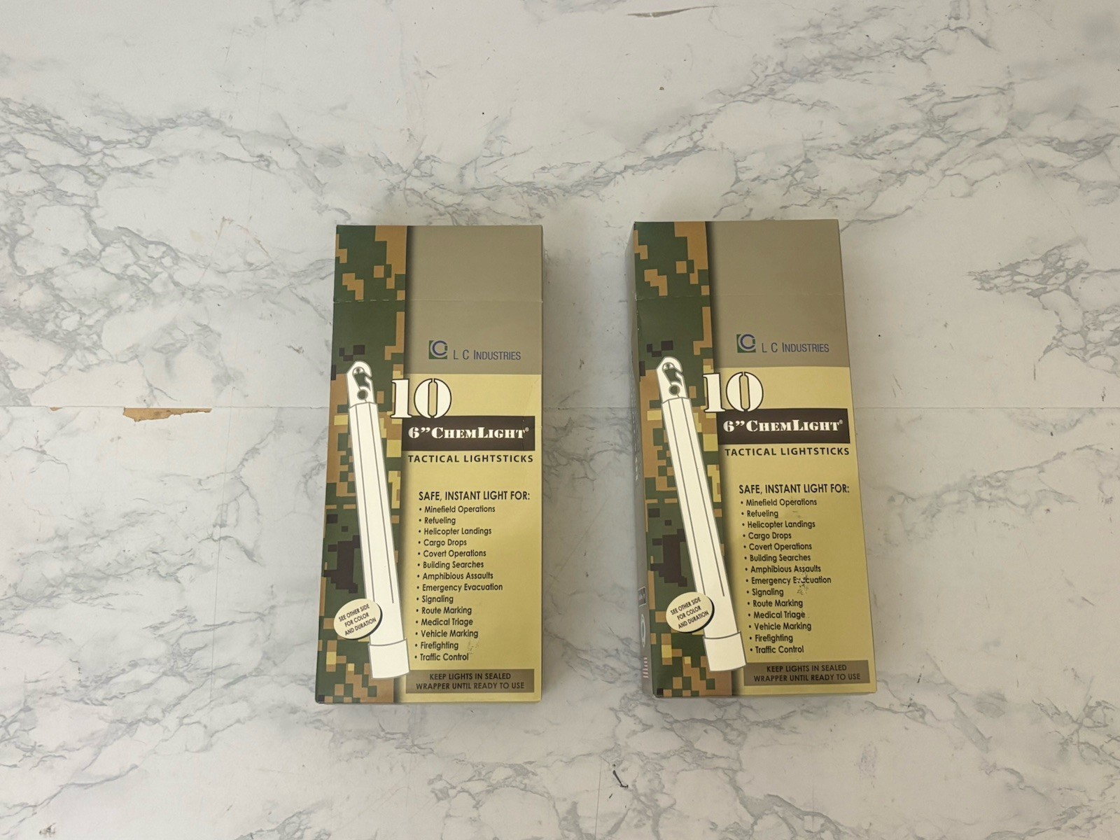LC Industries ChemLight 6 inch Military Glow Sticks Green Lot Of 2 Boxes