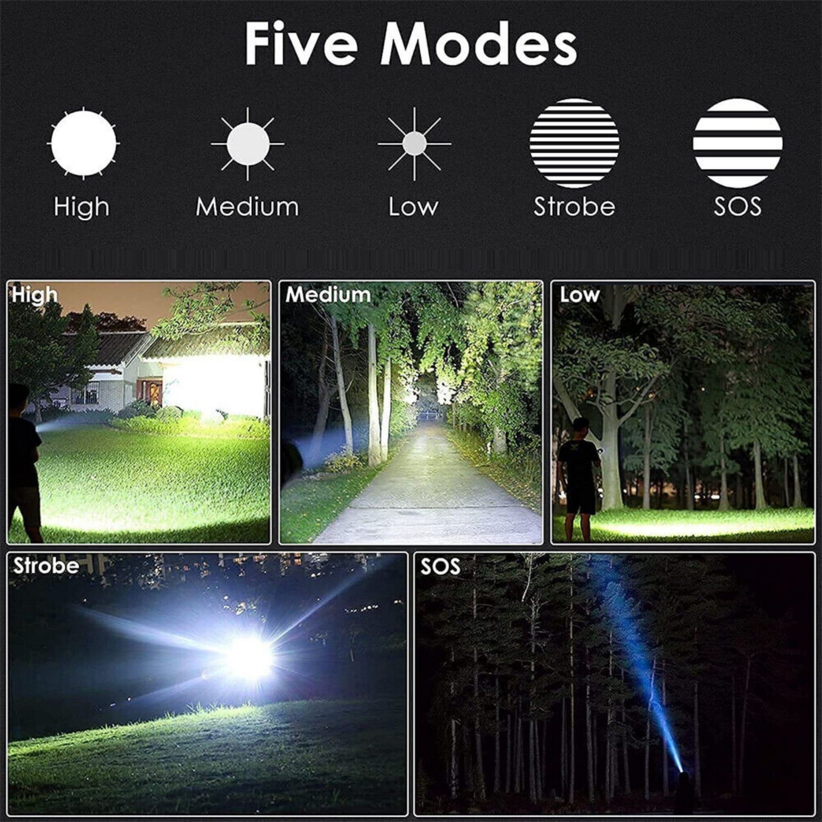 1000 lumens Super Bright LED Flashlight Tactical Rechargeable Waterproof