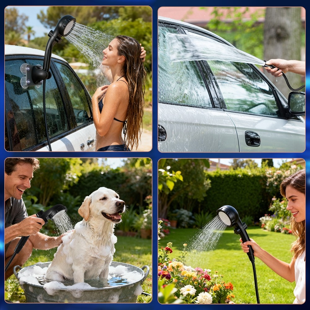 Portable Camping Shower 2400mAh Rechargeable Filter Pump Outdoor Hiking Travel