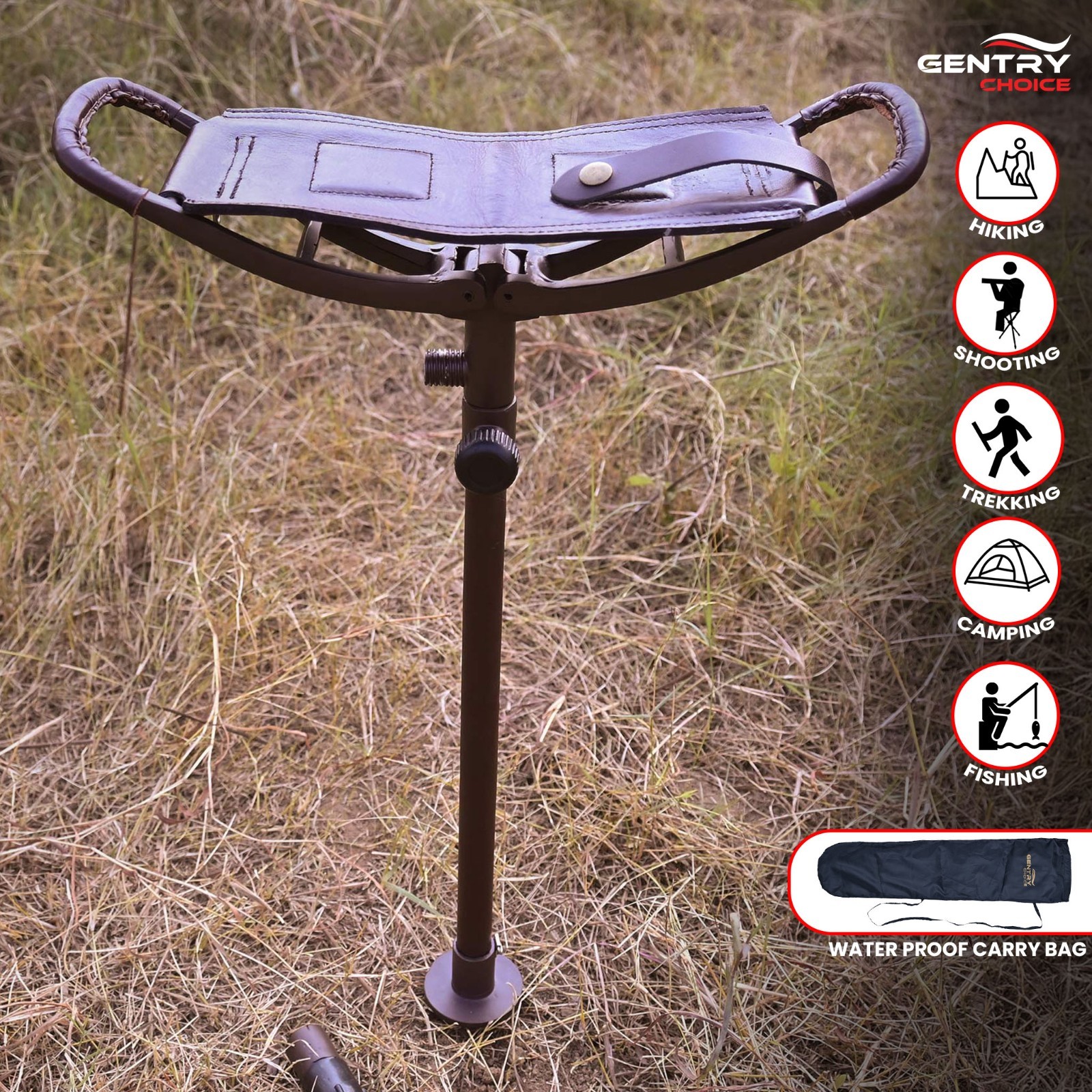 Outdoor Shooting Stick Spectator Adjustable Leather Walking Stick Fishing Stool