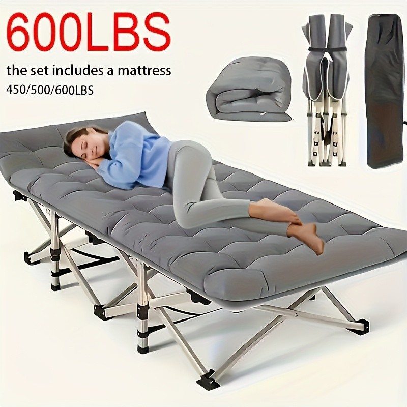 75″ Folding Camping Cot Portable Bed Heavy Duty w/ Mattress 600lb Capacity