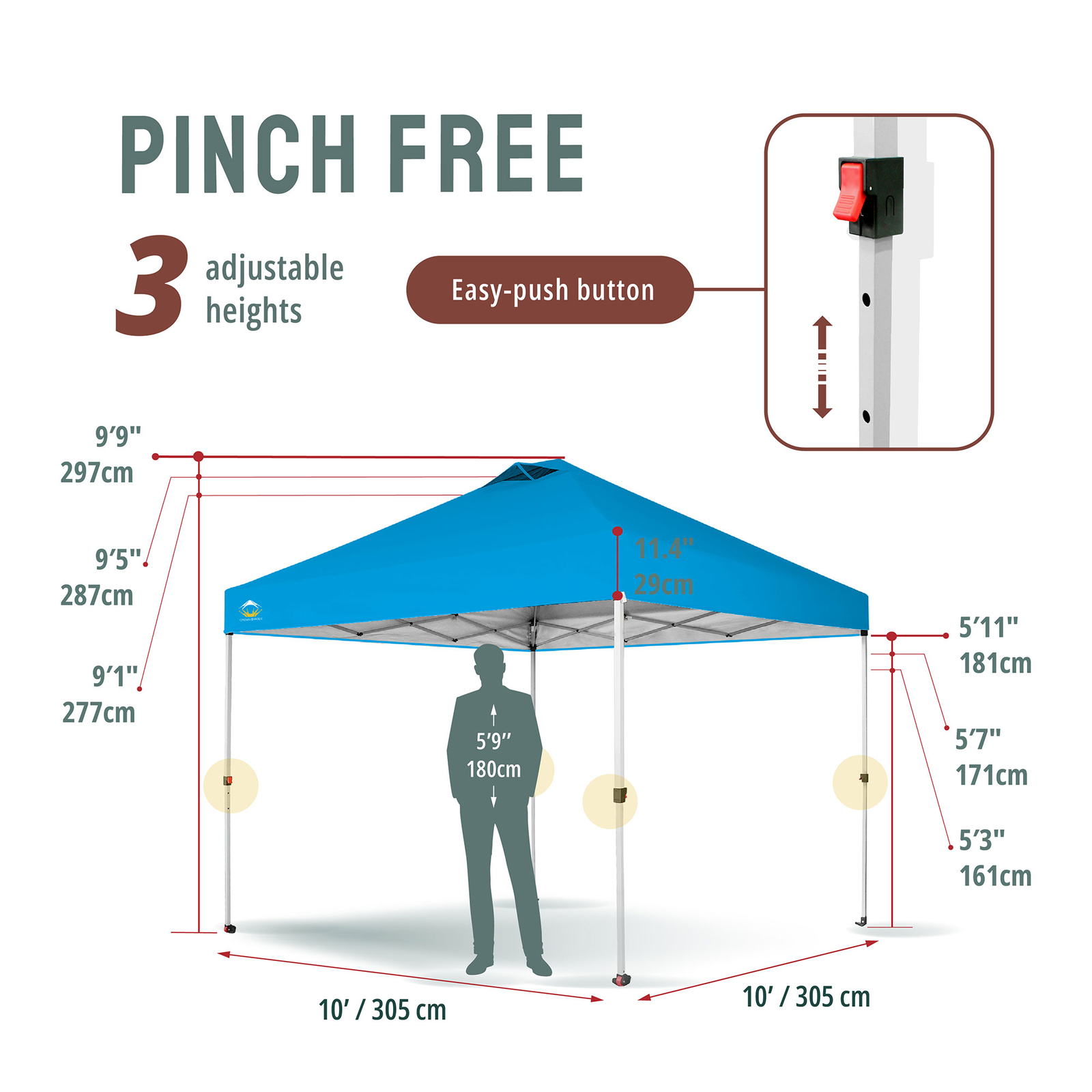 CROWN SHADES 10×10 Ft Pop Up Outdoor Canopy Tent, 1 Push Lock, Sky Blue (Used)