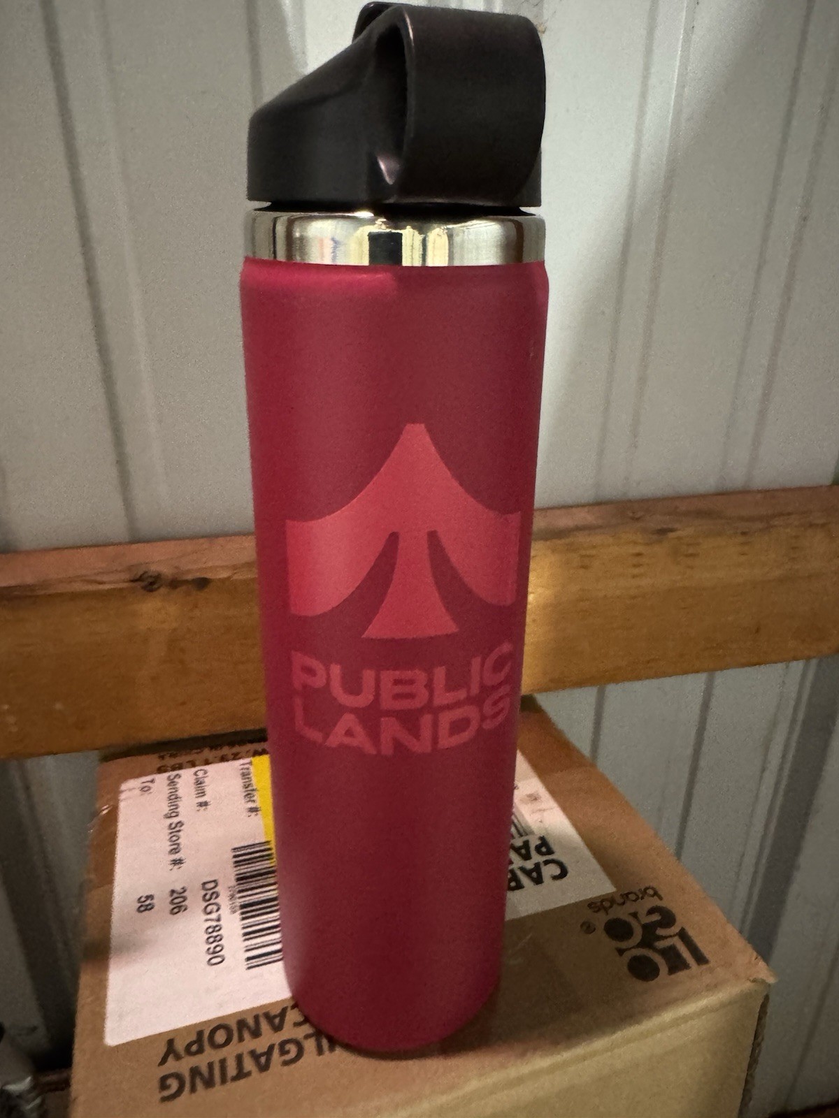 Public Lands Red Black Silver Stainless Steel Water Bottle Flip Lock Lid