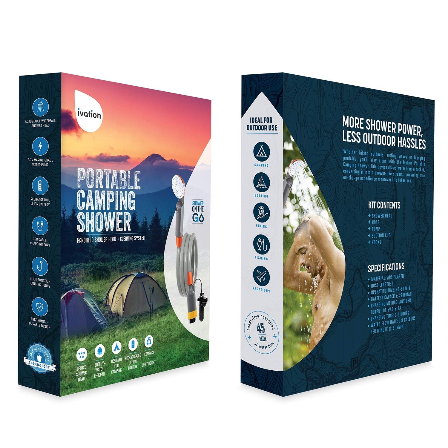 Portable Camping Shower | Compact Handheld & Hands-Free Rechargeable Outdoor …