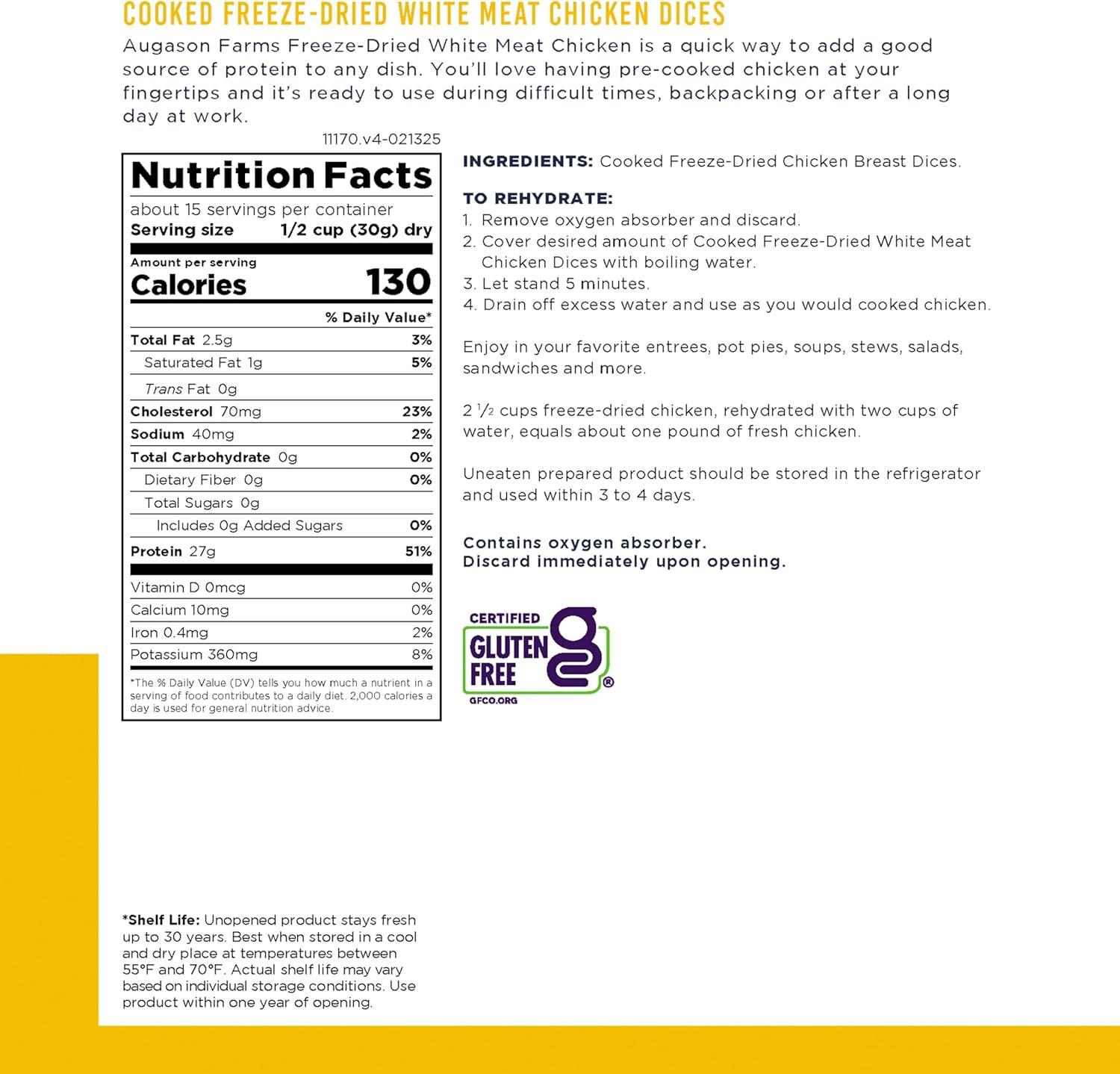 Cooked Freeze Dried White Meat Chicken Dices Can, Emergency Food Supply, Everyda
