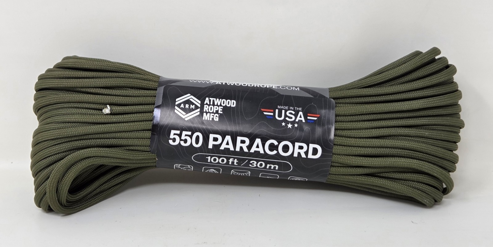 New Olive Atwood Rope MFG 550 Paracord (100 ft/30 m)