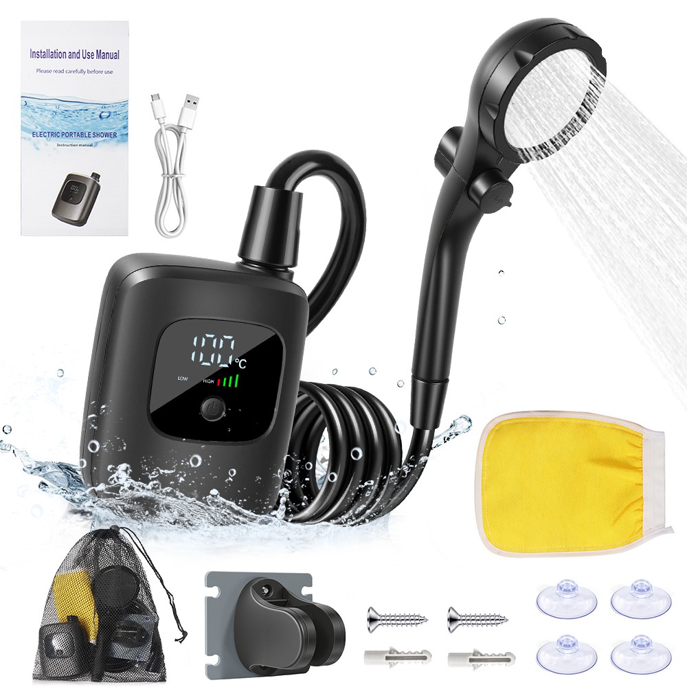 Portable Camping Shower 2400mAh Rechargeable Filter Pump Outdoor Hiking Travel