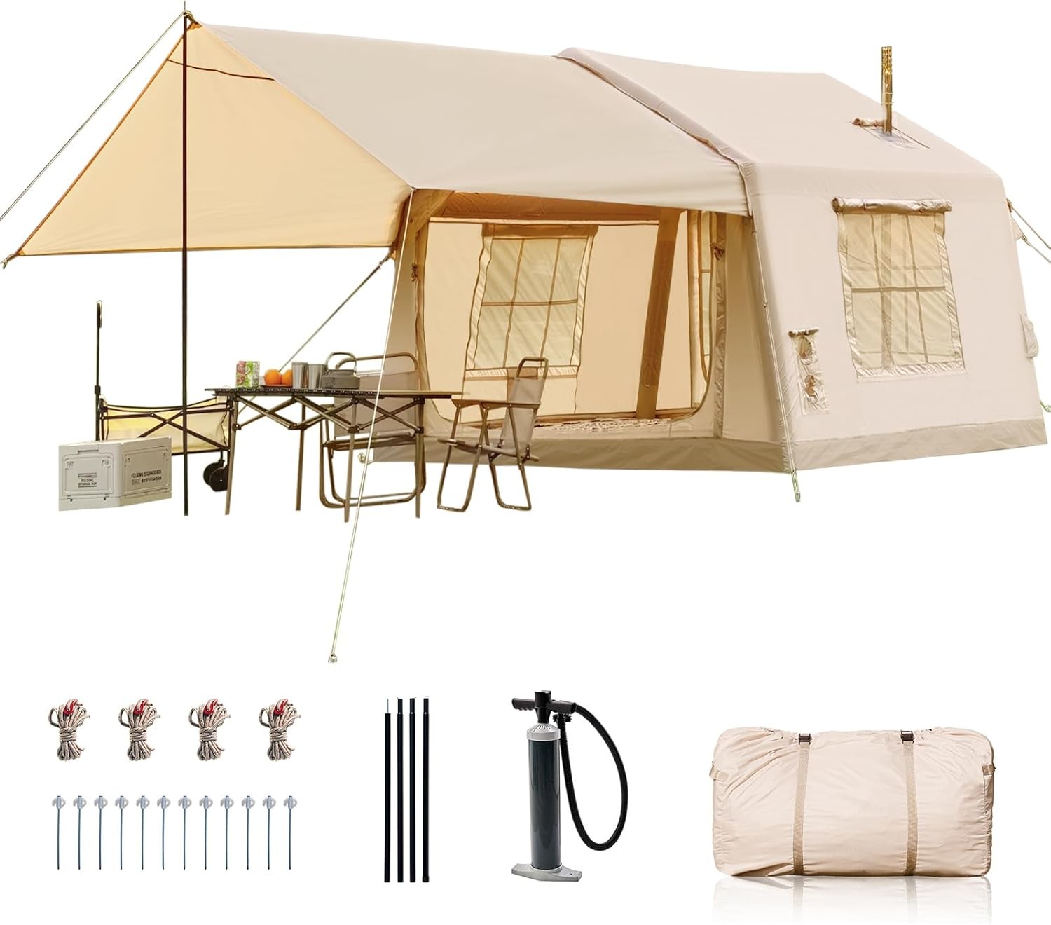 H&ZT 4 to 12 Person Inflatable Camping Tent Waterproof Tent W/Hand Pump Awning