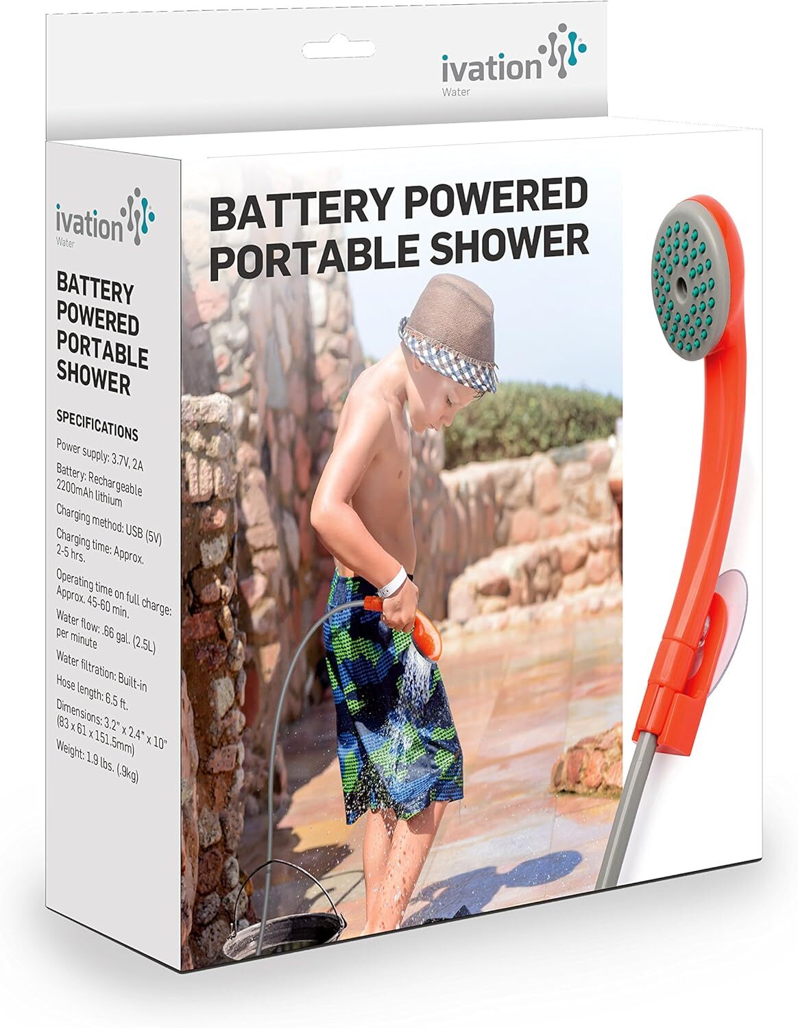 Portable Battery Operated Orange Showerhead For Indoor Outdoor Use