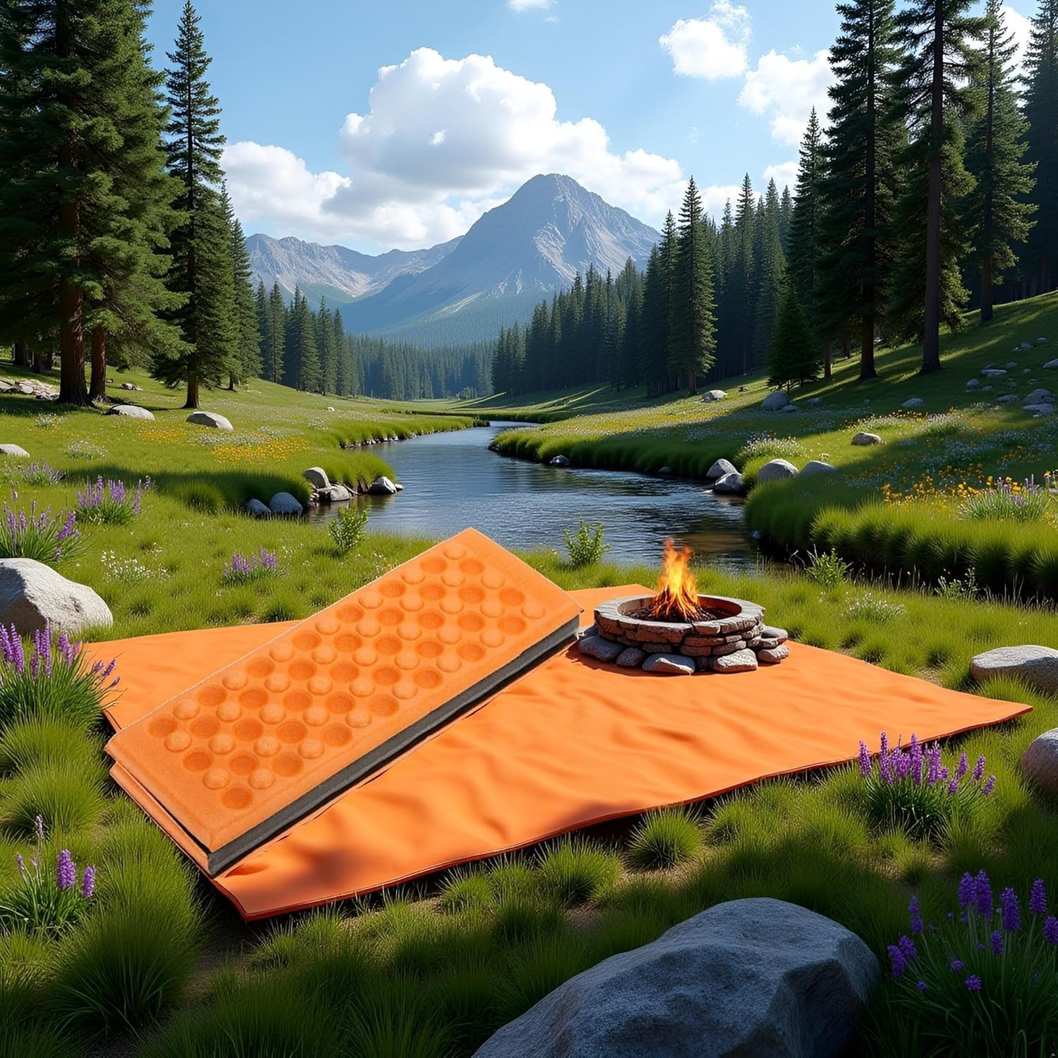 Versatile Orange Outdoor Sleeping Pad – Foldable & Waterproof for Adventures