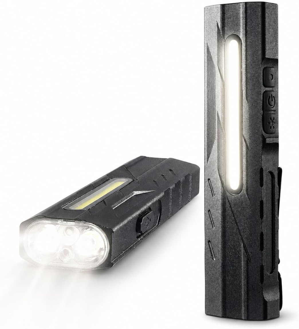 1500 Lumens Rechargeable Flashlight,Edc Flat Light with Clip&Magnetic Base | Poc