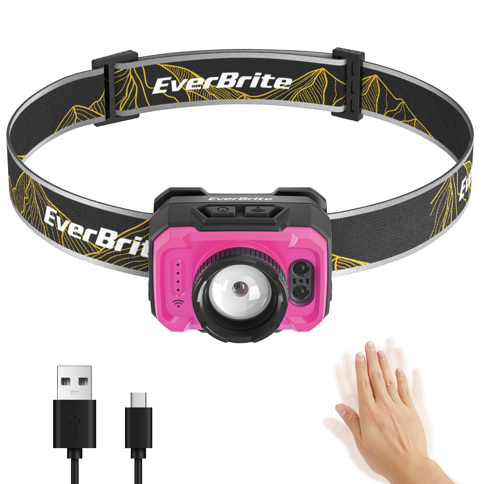 EverBrite Rechargeable Headlamp-Pink 600 Lumen 4 Modes with Motion Sensor