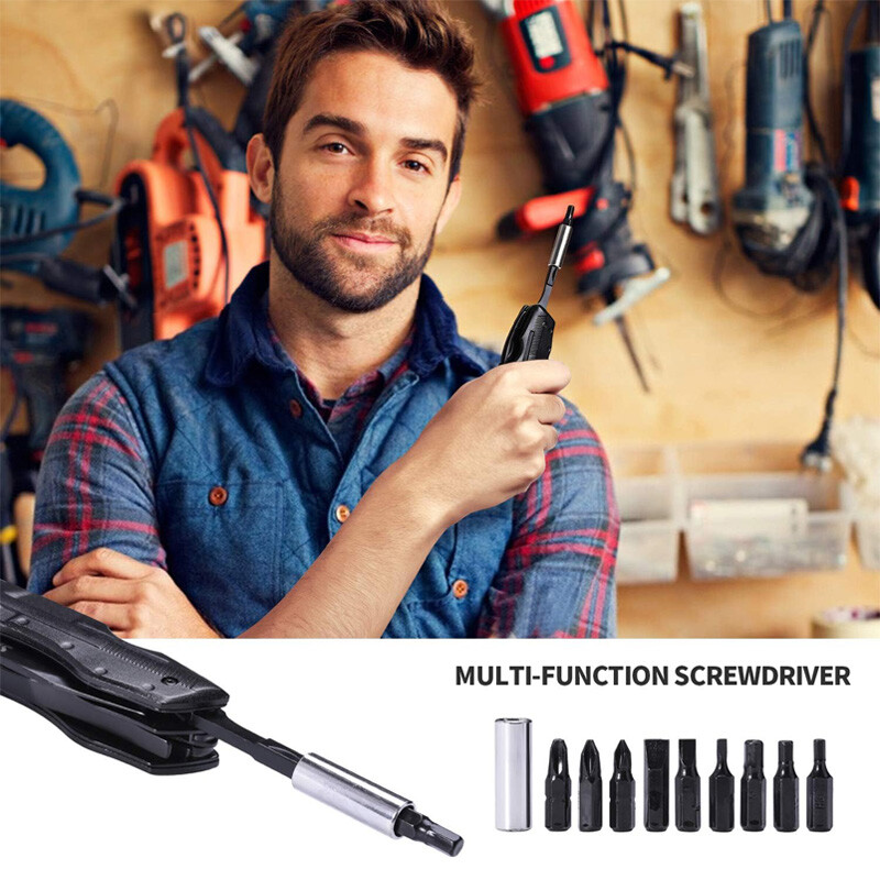 18-in-1 Multi Tool Knife Outdoor Survival Compact Folding Pocket Pliers w/ Bits