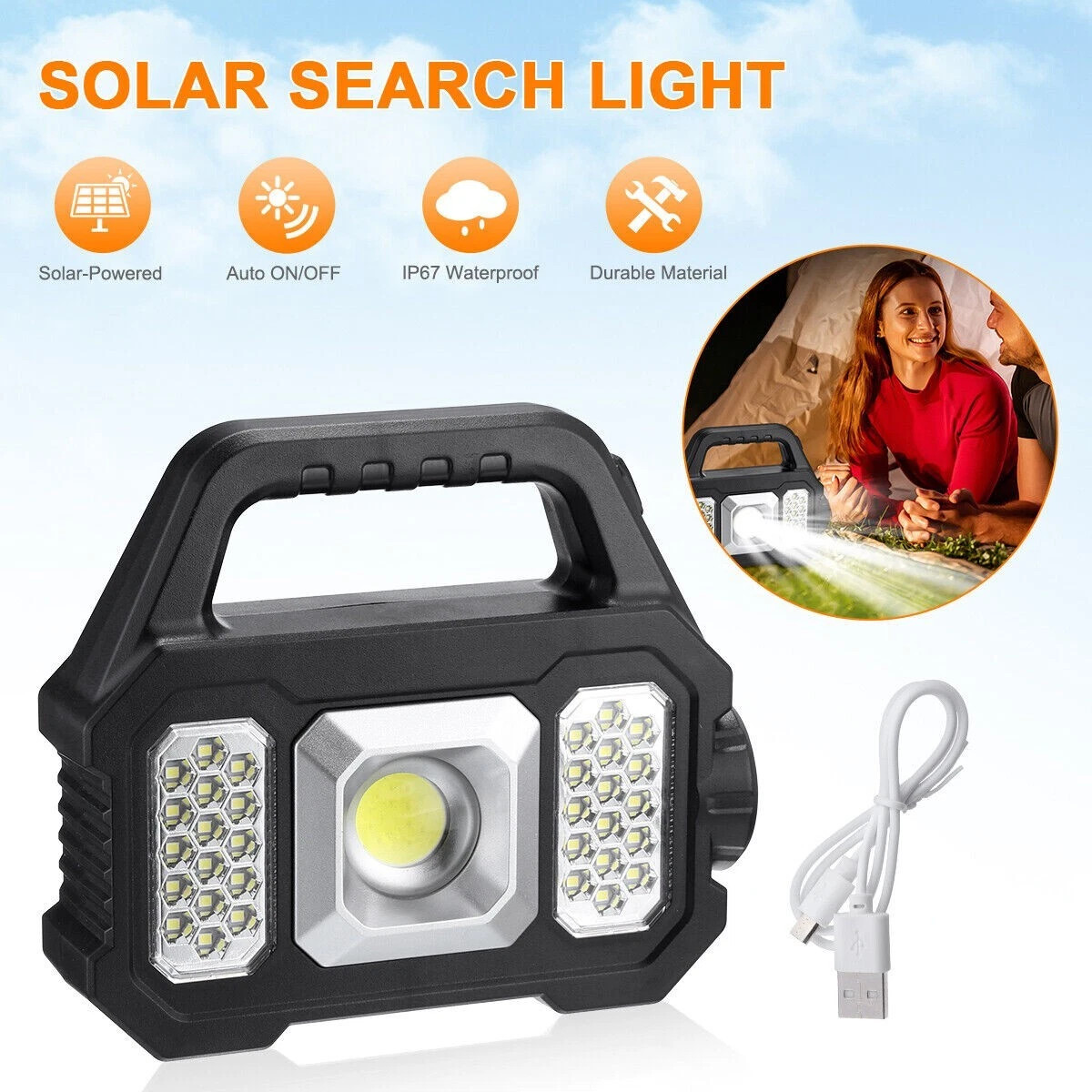 Solar Power LED Camping Lamp Flashlight Tent Light Lantern Rechargeable Battery