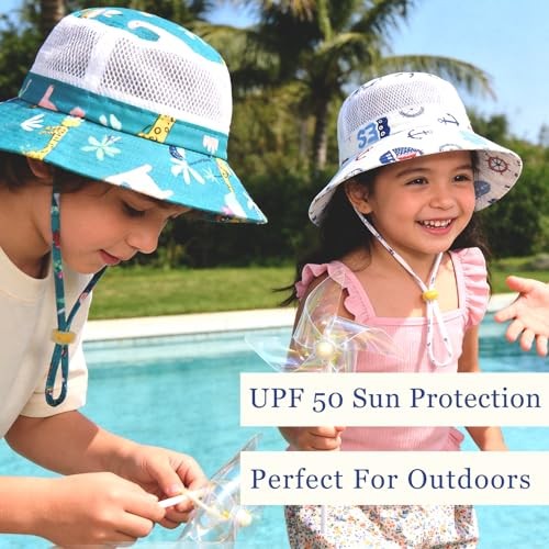 Kids Sun Hat UPF 50+ Summer Bucket Hat Lightweight 5-12 Years Yellowblue