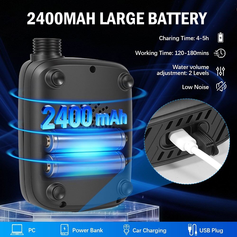 Portable Camping Shower 2400mAh Rechargeable Filter Pump Outdoor Hiking Travel
