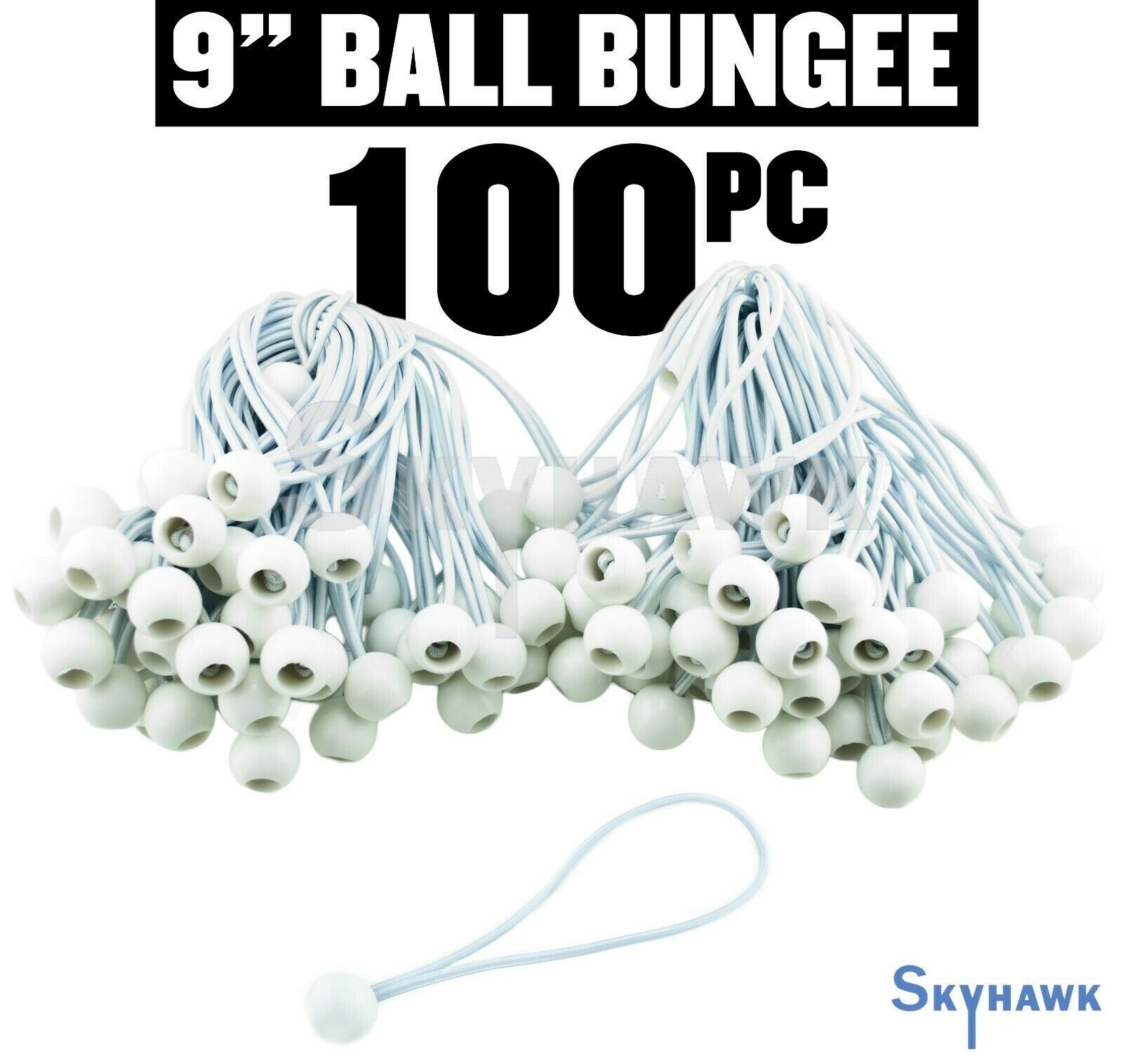 100 PC 9″ White Ball Bungee Bungie Cord Heavy Duty Canopy Tarp Tie Downs straps