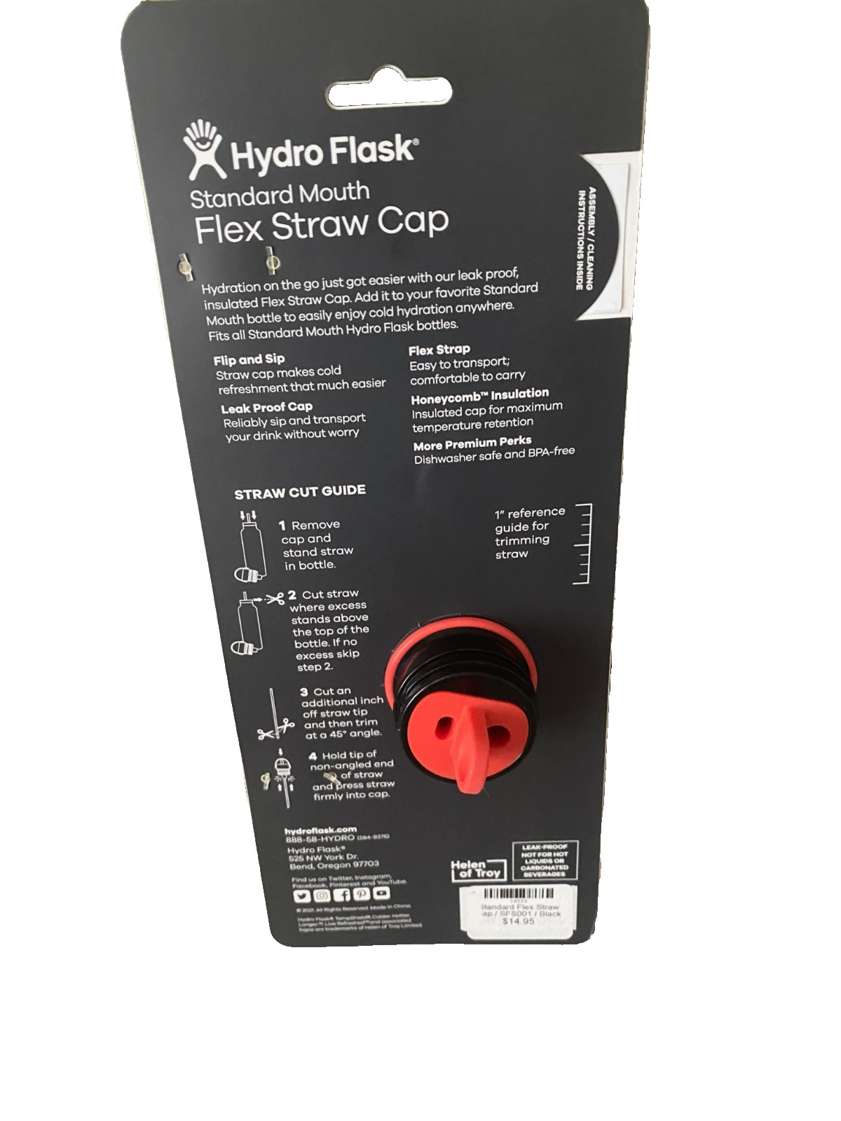 New HYDRO FLASK Standard Mouth FLEX STRAW CAP w/ Two Replacement Straws