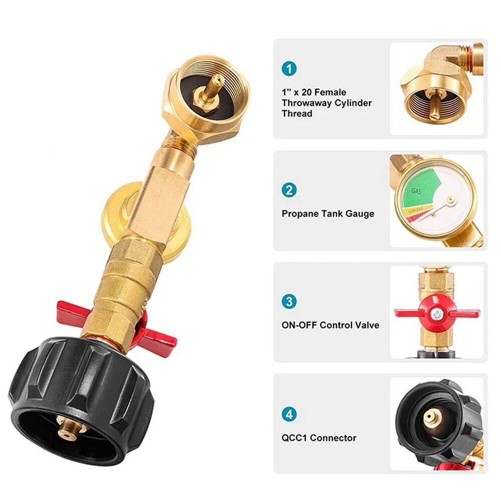 2pcs 1Lb To 20Lb Tank Propane Refill Adapter Gauge And ON-Off Control Valve US