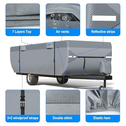 Pop Up Camper Cover 10-12ft, 7 Layers Top Extra-Thick Pop Up Trailer Cover,