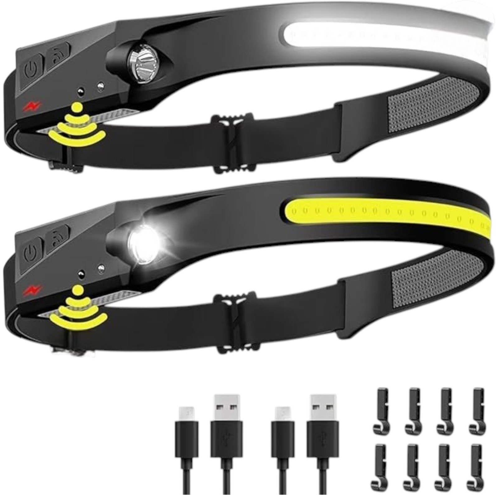 2 Pack COB / USA- LED Headlamp, Rechargeable, 230° Wide Beam Head Lamp, Fishing
