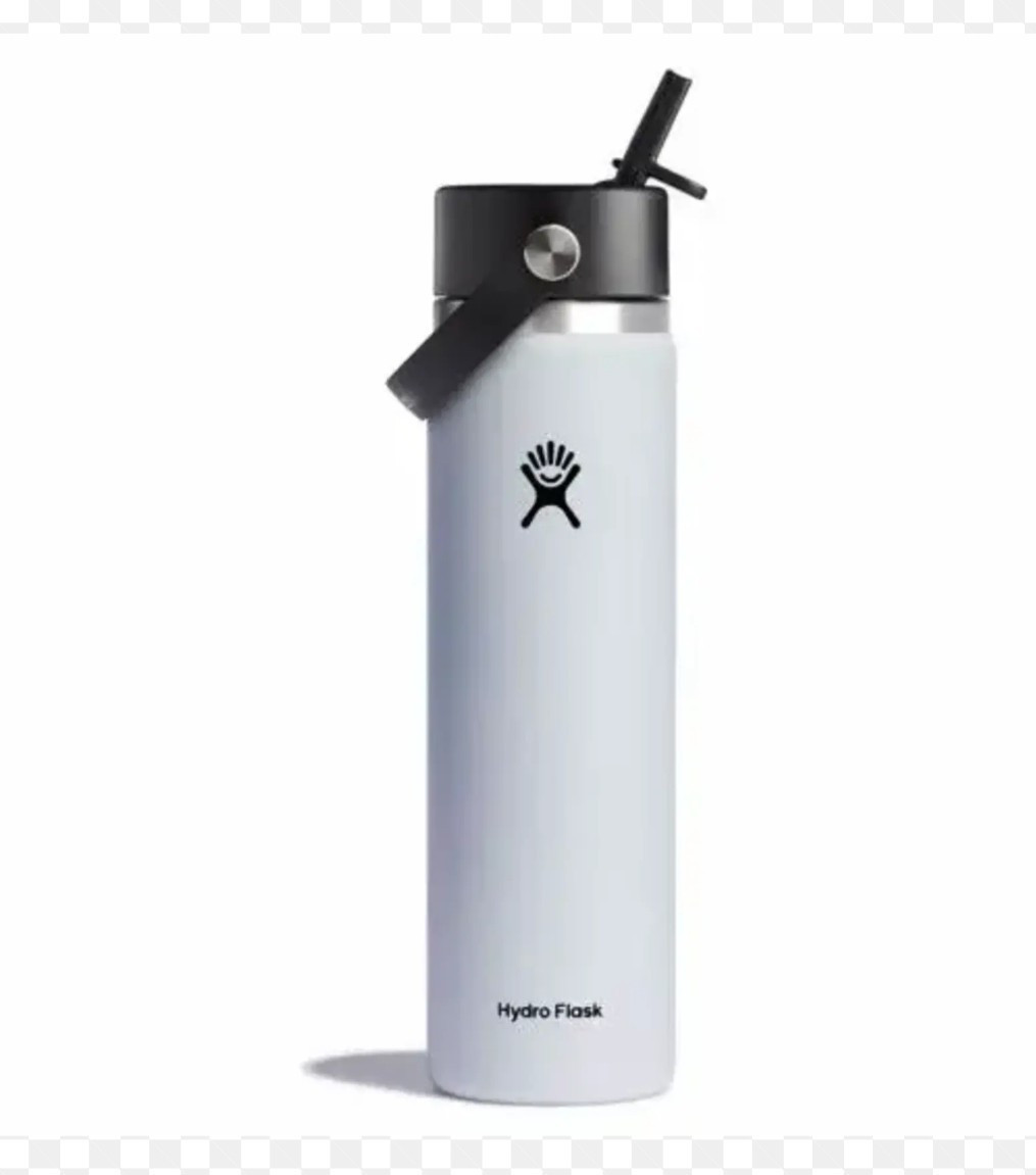 Hydro Flask 24 fl oz Wide Mouth Straw Lid Water Bottle Insulated SS White