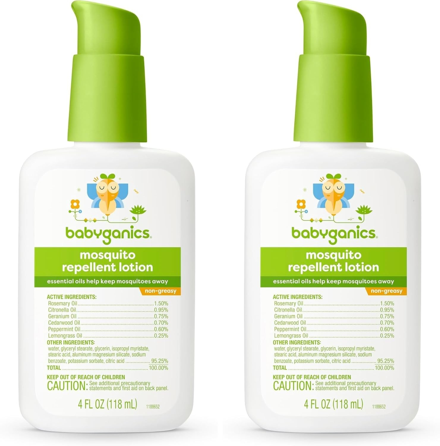 Babyganics Fragrance-Free Baby Mosquito Repellent Lotion 4 fl. oz (Pack of 2)