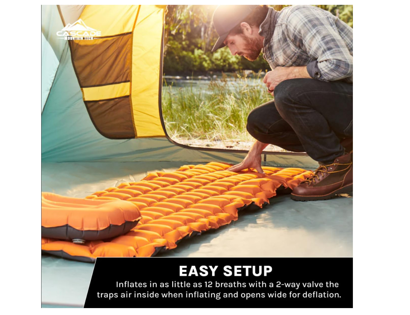 Mountain Tech Camping Sleeping Pad with Inflatable Pillow, Honeycomb Design