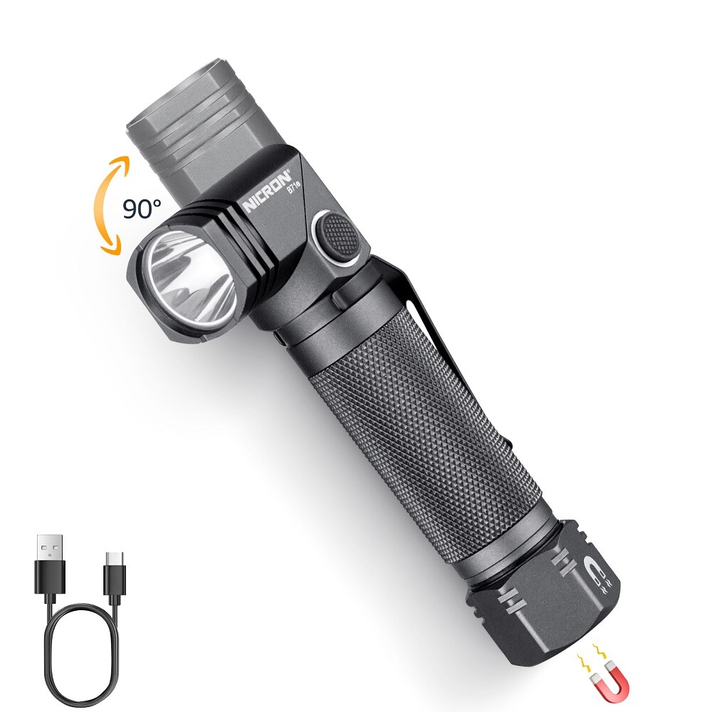 1300 Lumens 6 Modes LED 90 Degree Rechargeable Magnetic Flashlight for Camping