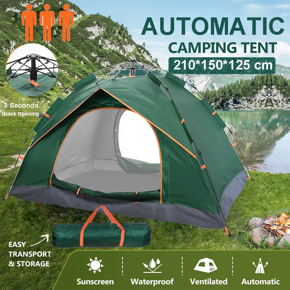 3-4 Person Automatic Camping Tent Hiking Instant Canopy Pop Up Tents Waterproof