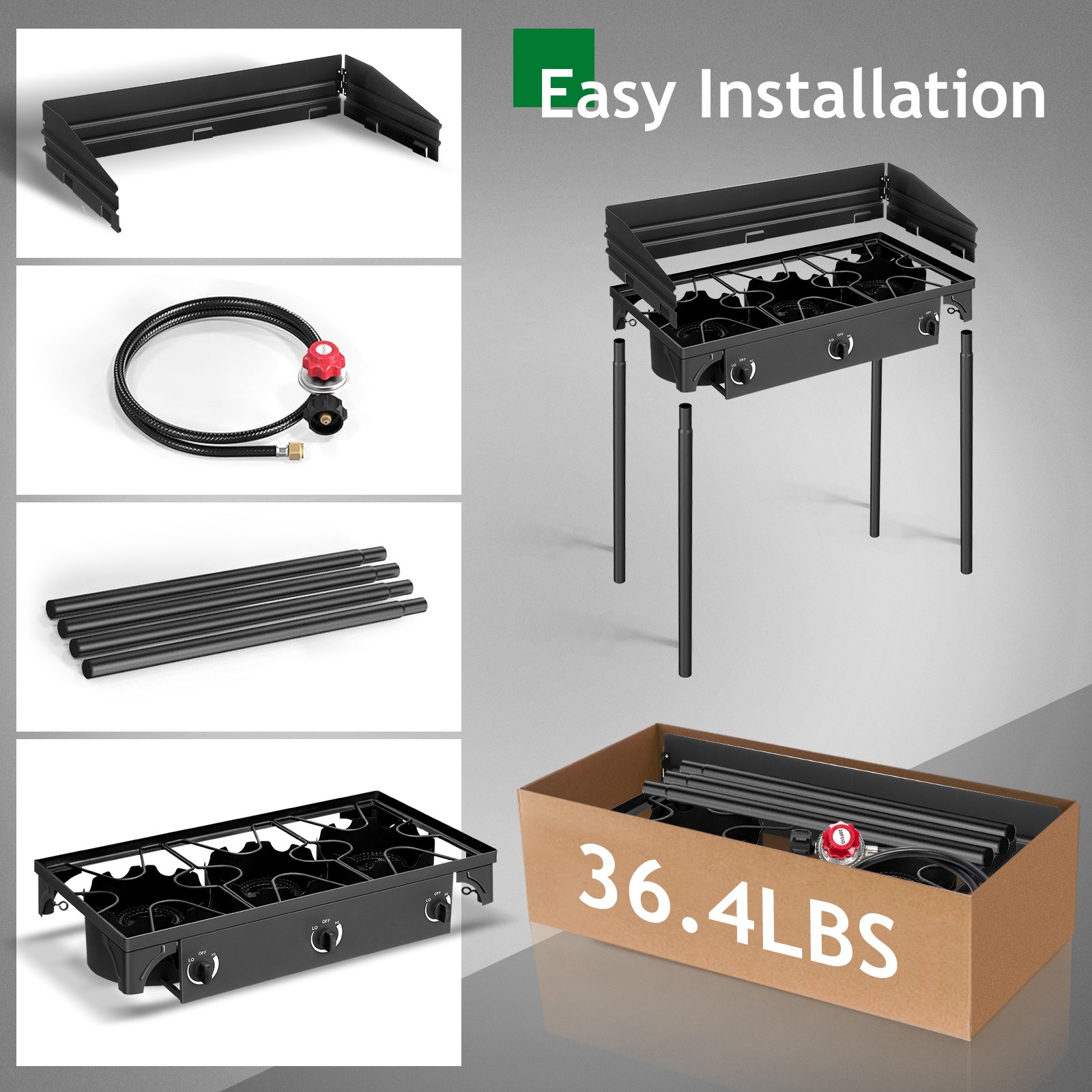 225000 BTU Powerful Three Outdoor Camping Gas Propane Stove with Removable Legs