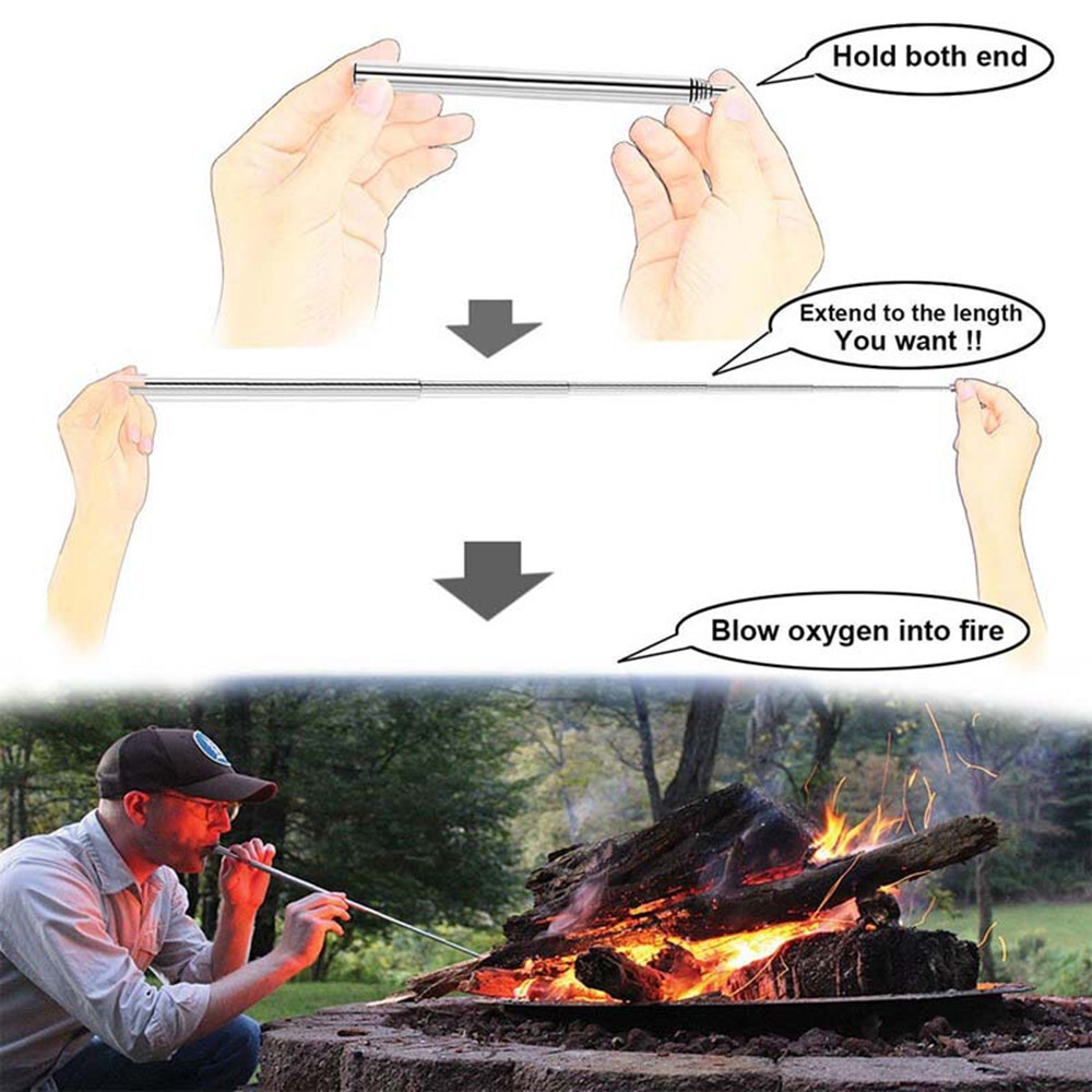 Practical Outdoor Pocket Bellow Collapsible Tool Blow Fire Tube Camping Survival
