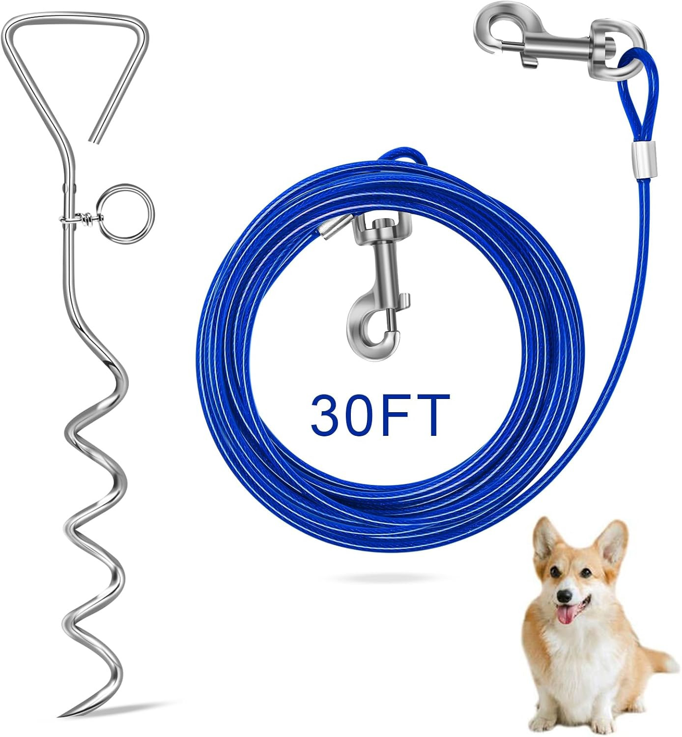 Relux 30FT Outdoor Dog Leash for Yard Training, Running, Hiking, Camping, with H