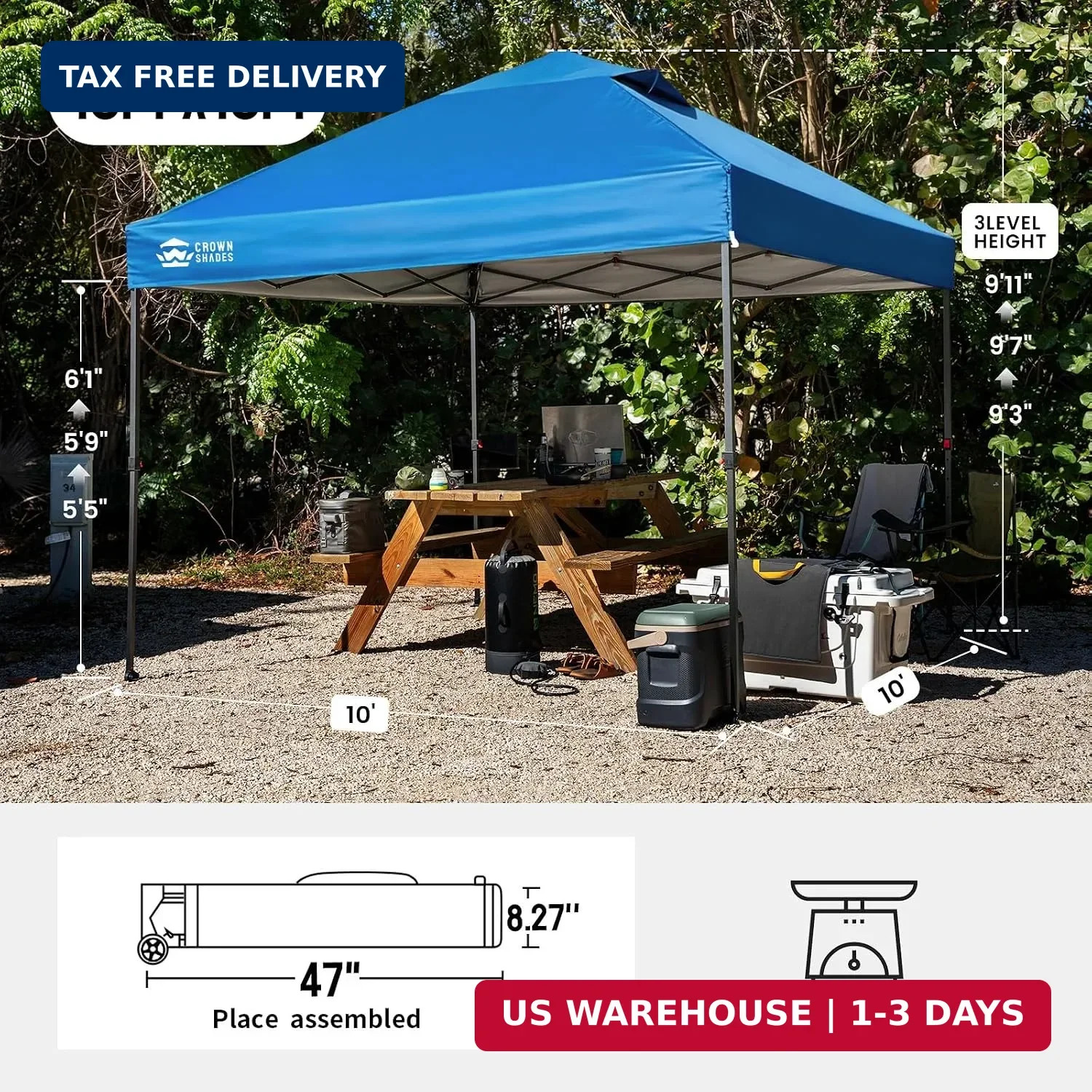 CROWN SHADES 10×10 Pop Up Canopy Tent – Patented Center Lock One Push Instant Ou