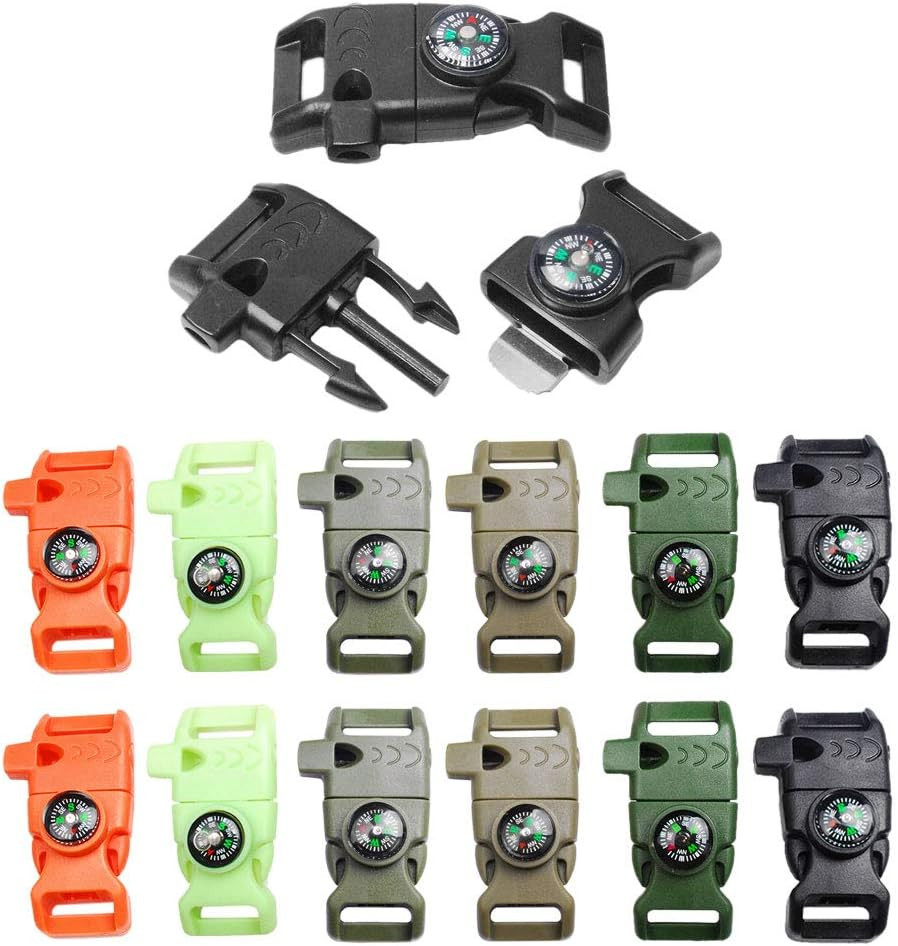 Paracord Buckle with Whistle Compass, Side Release Plastic Buckles for Paracord