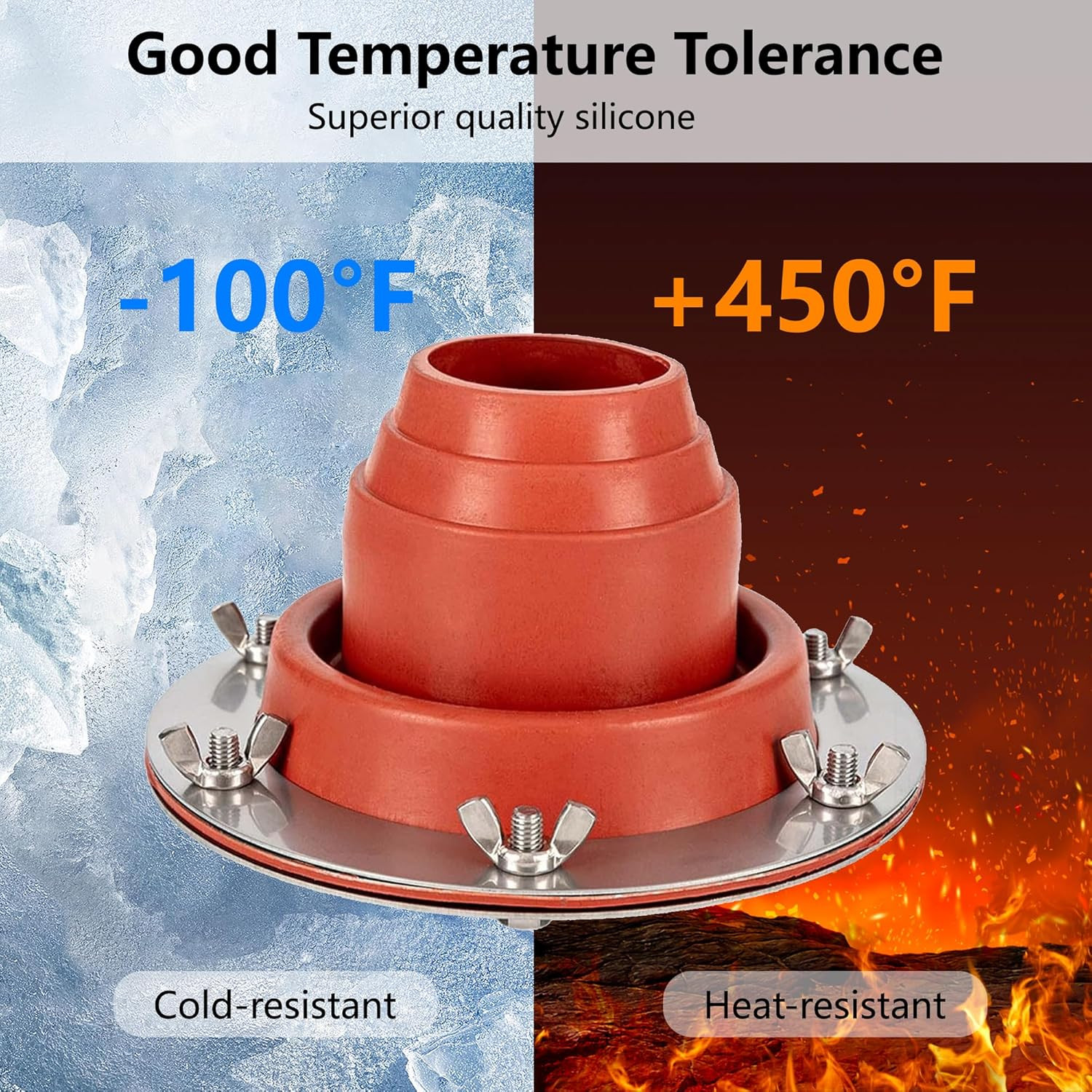 Tent Stove Jack Kit: Flexible Silicone Pipe Boot, High Temp Flue Flashing