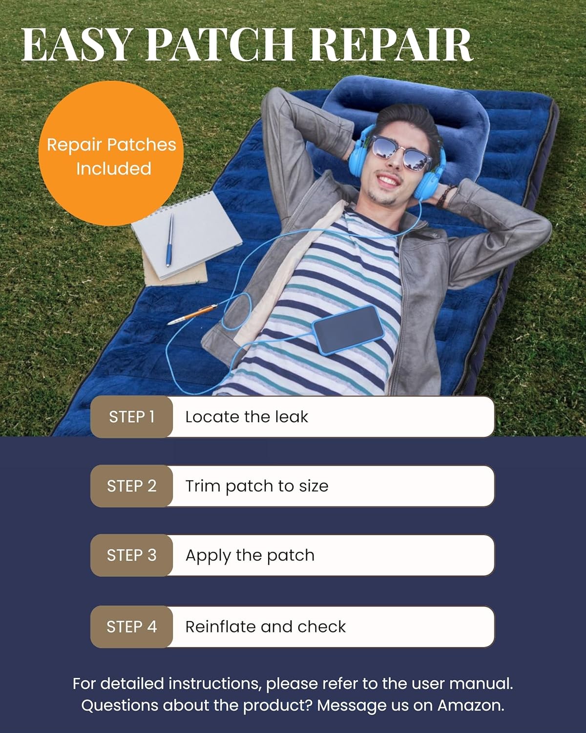 Inflatable Sleeping Pad for Camping, Extra-Thick 4.75″ Single Air Mattress with
