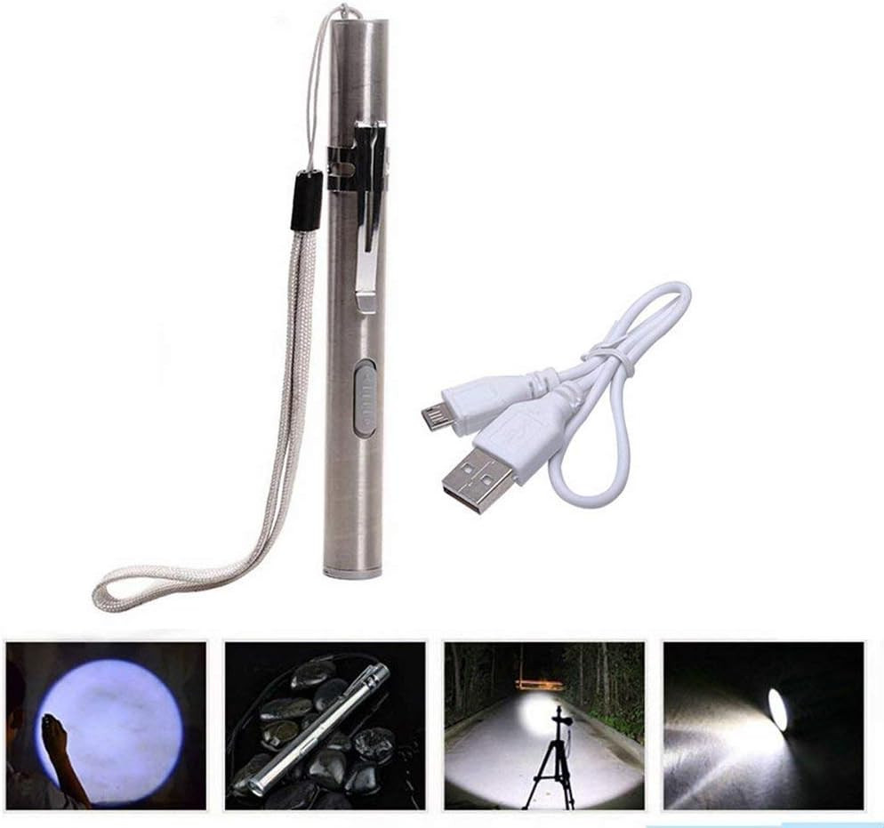 1-200 LED USB RECHARGEABLE MINI FLASHLIGHT Stainless Steel Pen Light 1000 Lumens