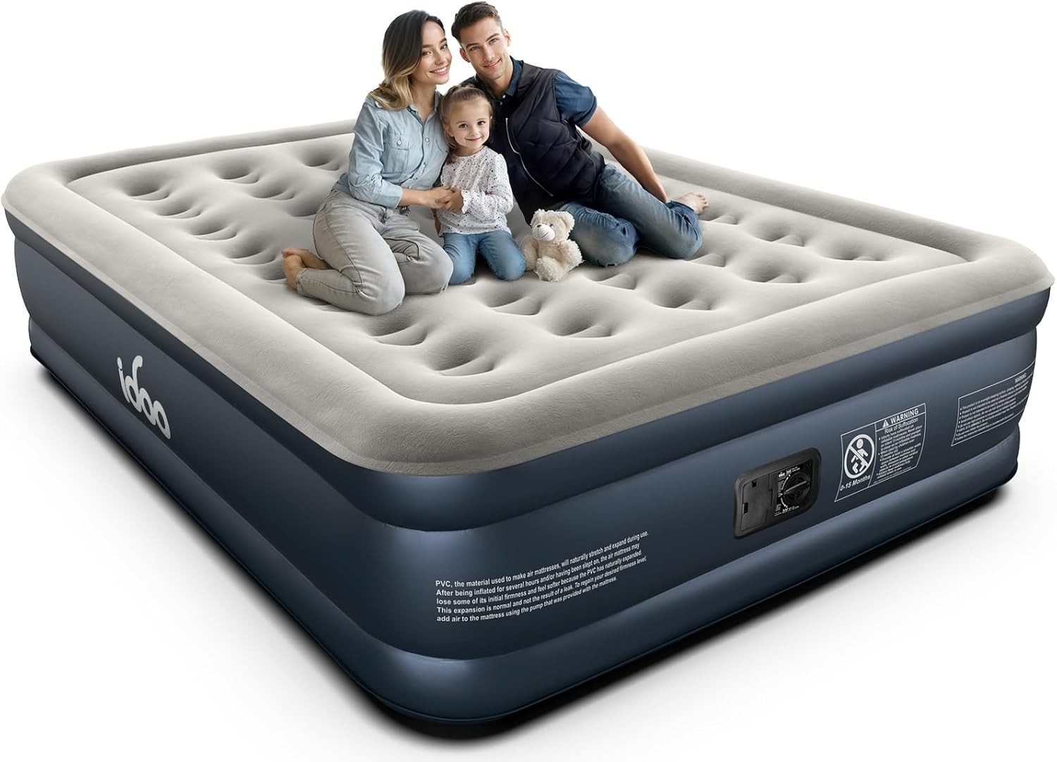iDOO Queen 18″ Air Mattress w/ Built-in Pump, 4-Chamber Inflatable Bed 650lb