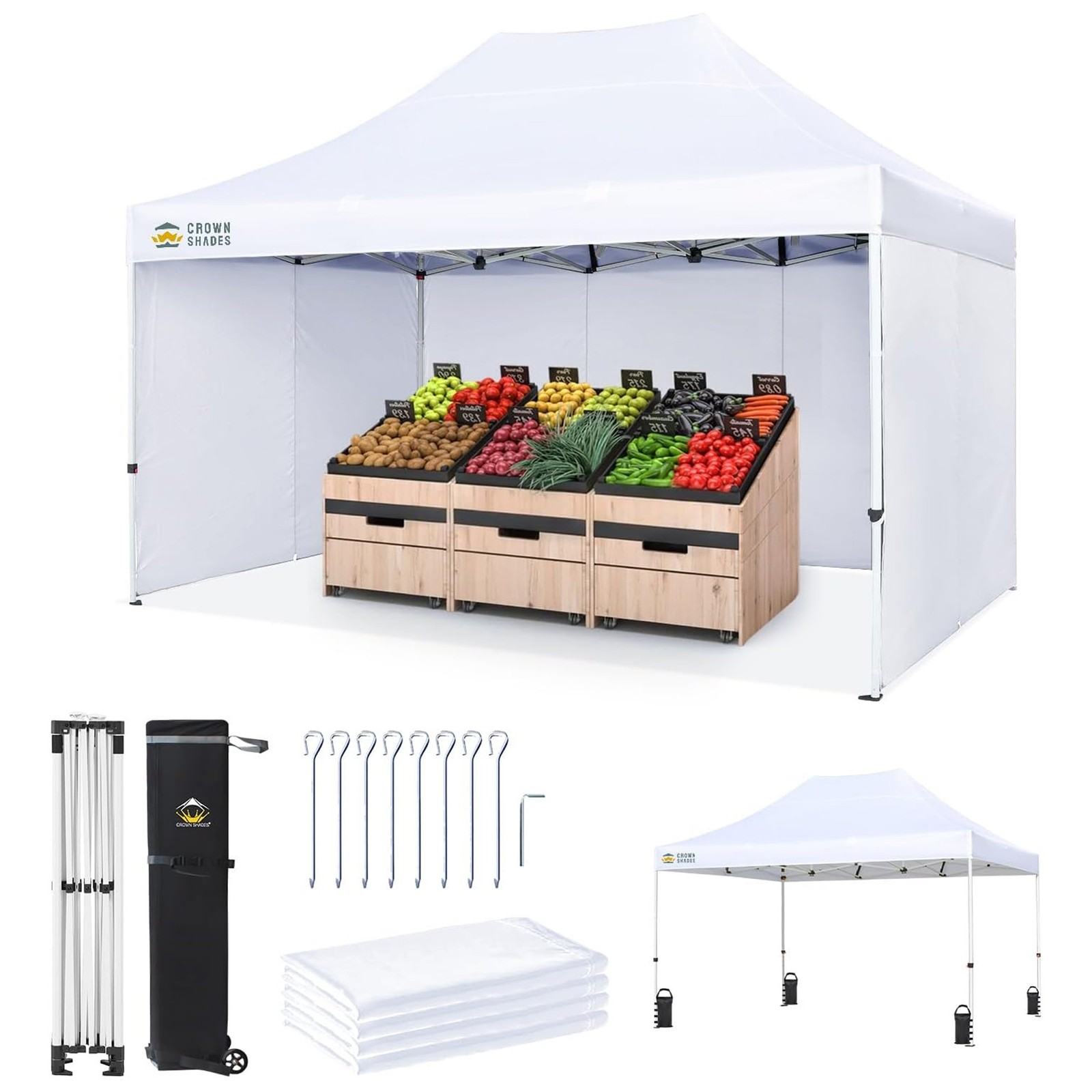 CROWN SHADES 10×15 Pop Up Canopy w/4 Sidewalls, Tent for Events( Used)