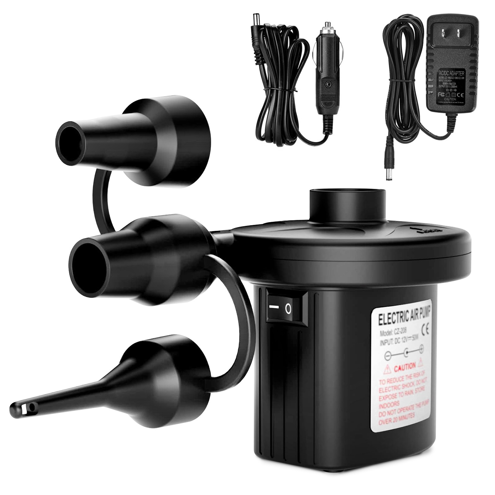 2-Way Electric Air Pump w/Car Charger, Inflate Deflate for Mattress Pool Float