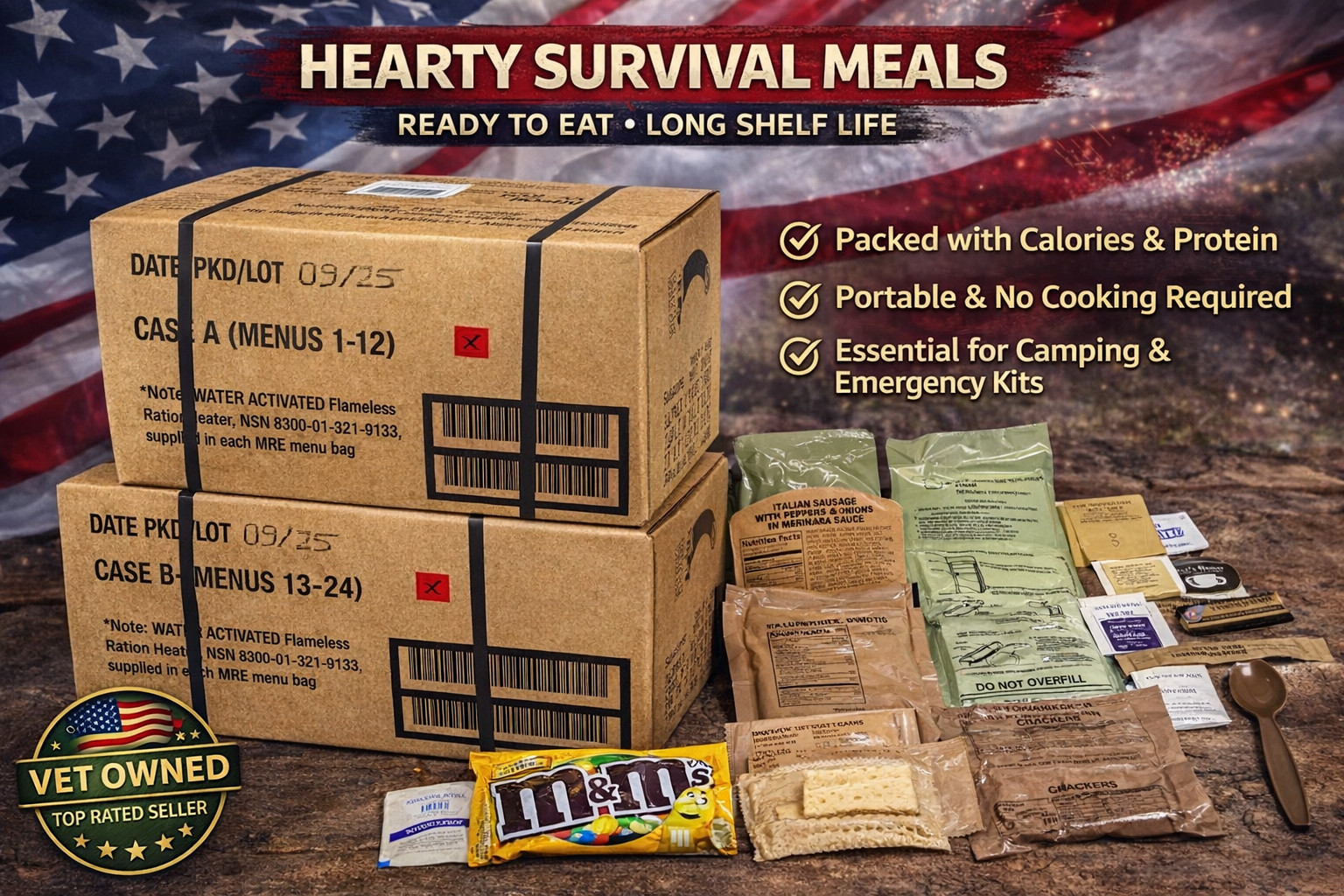 Military MRE 2 Pack Emergency Meals – Ready To Eat Survival Food, USA Made