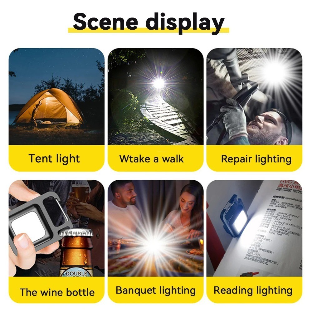 1PC COB Keychain Flashlight Mini Work Light 4 Modes LED Emergency Lamp w/ Magnet