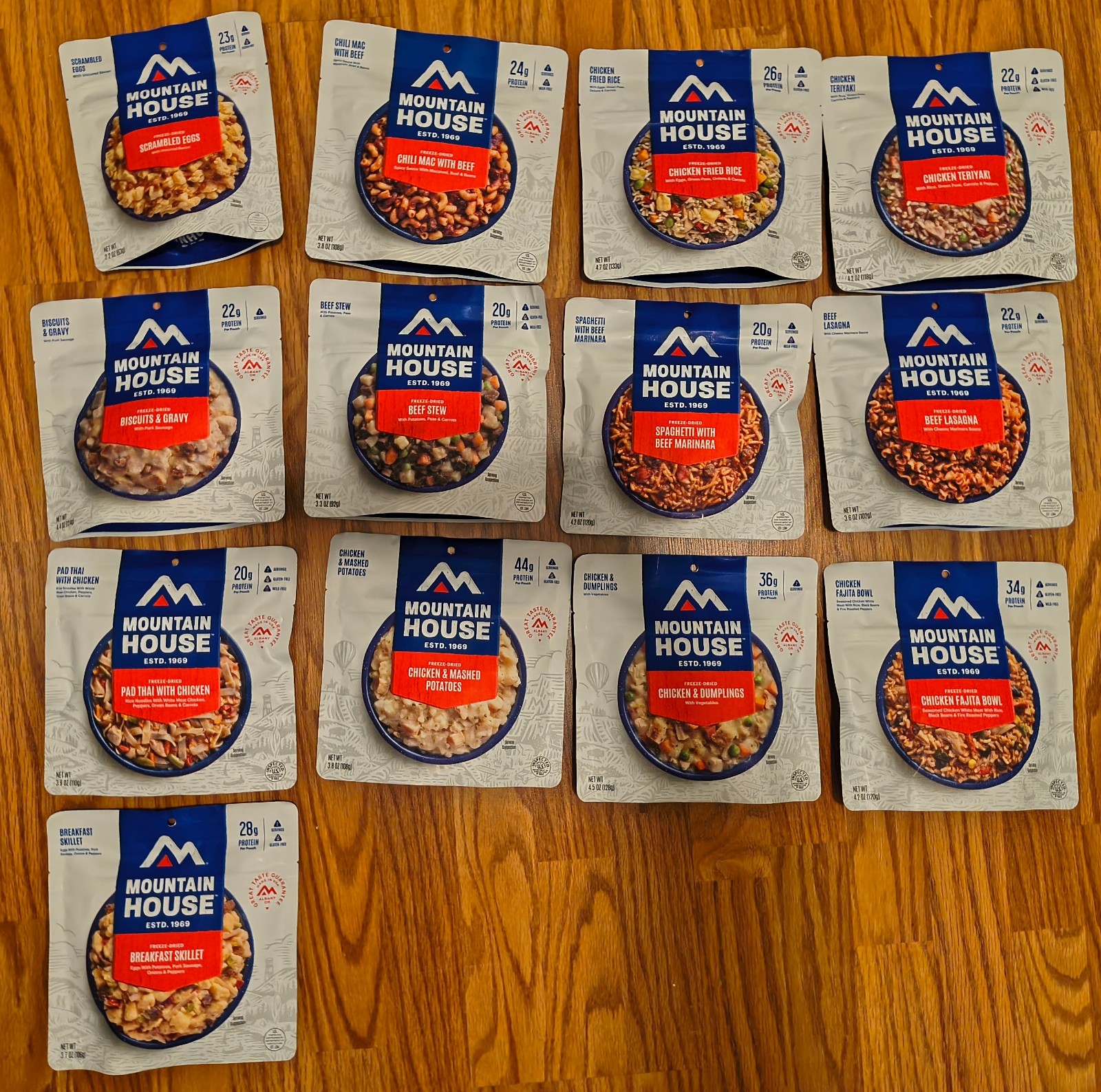 Mountain House freeze dried pouches. Breakfast/lunch/dinner meals
