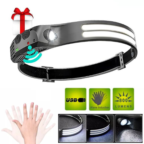 COB LED Headlamp USB Rechargeable Headlight Bar Head Band Torch Work Light 6000K