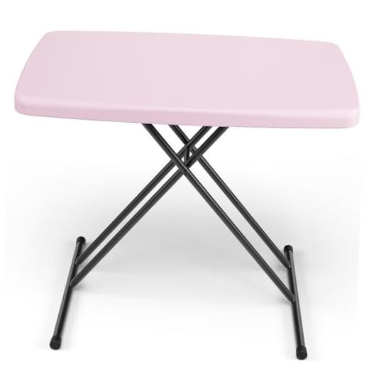 Folding Table 30 Inch – Small Desk Adjustable Height TV Tray 30in×19.5in Pink