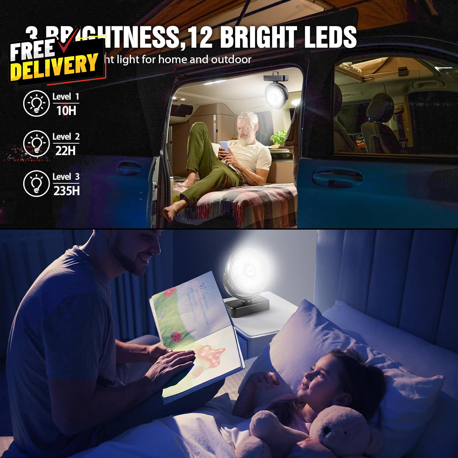 Portable Camping Fan with LED Lantern- 40H Work Time Rechargeable Battery Op….