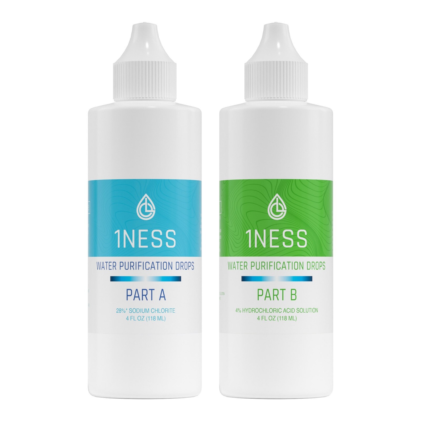 2pk 1ness Water Treatment Drops – BPA-Free Plastic Bottles – 4oz Kit (HCLKit)