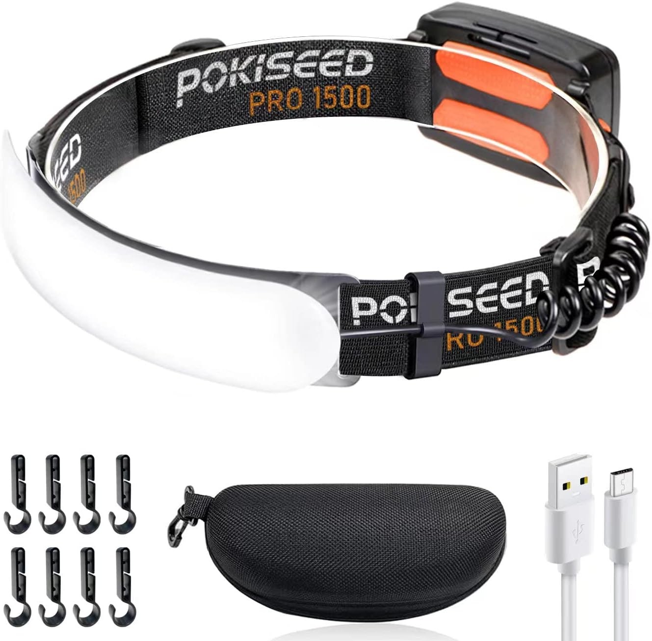 1500 Lumens Rechargeable LED Headlamp with 230° Wide Beam Headlamp, Black